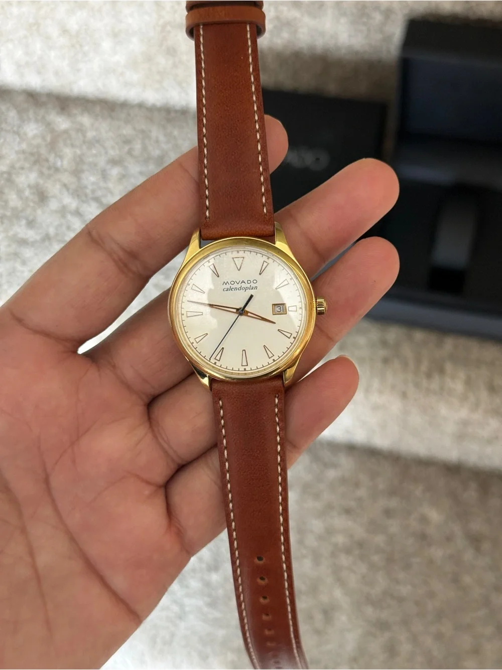 MOVADO Heritage Calendoplan Ivory Dial brown Leather Strap Men's Watch